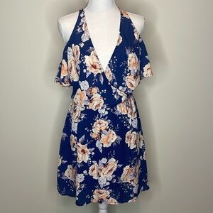Charlotte Russe Floral Wrap Front V Neck Cold Shoulder Dress. Medium
